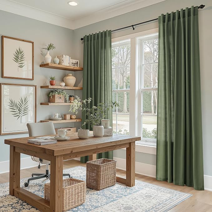 Nanspring Forest Green Linen Curtains