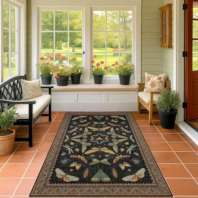 Insect Print Washable 4x6 Entryway Rug