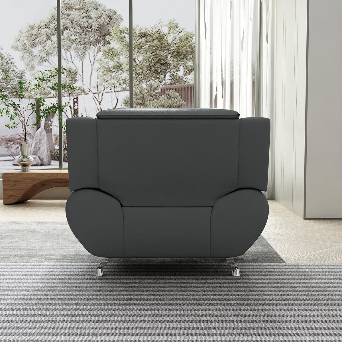 Container Furniture Direct Michael Modern Faux Leather Upholstered Stainless Steel Legs Living Room Sofa, Loveseat, Gray