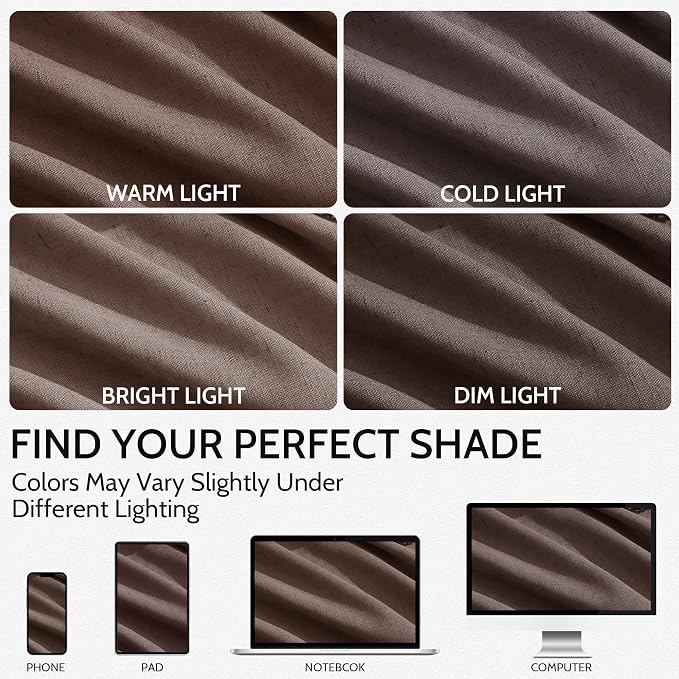 Nanspring Cappuccino Linen Blend Light Filtering Back Tab Curtains 96 Inches