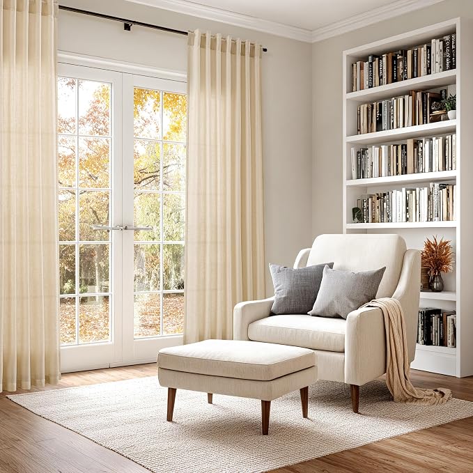 Nanspring Tan Linen Curtains 63 Inches Long
