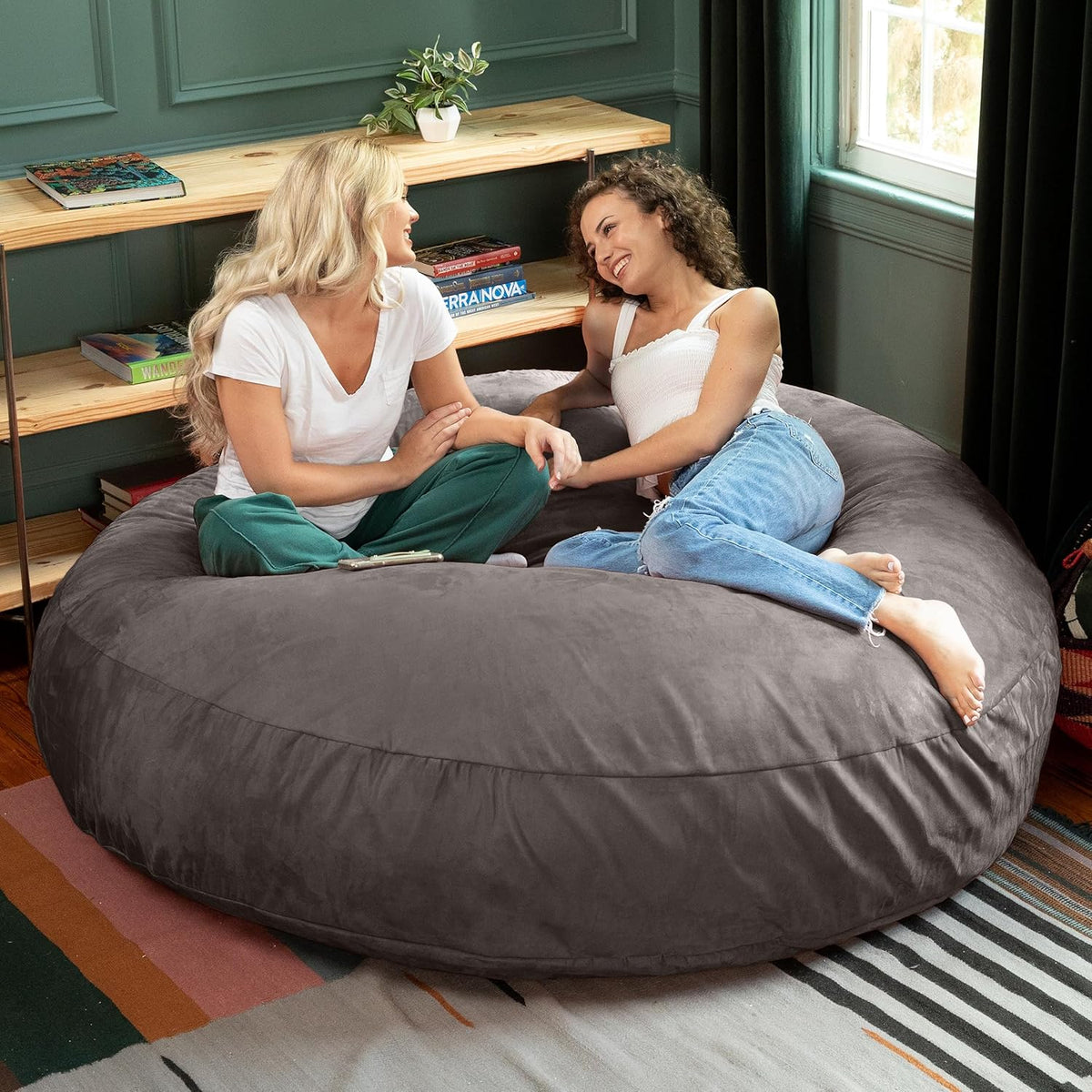 Jaxx 6 Foot Cocoon - 2-in-1 Convertible Bean Bag Bed & Large Bean Bag Chair for Adults, Charcoal