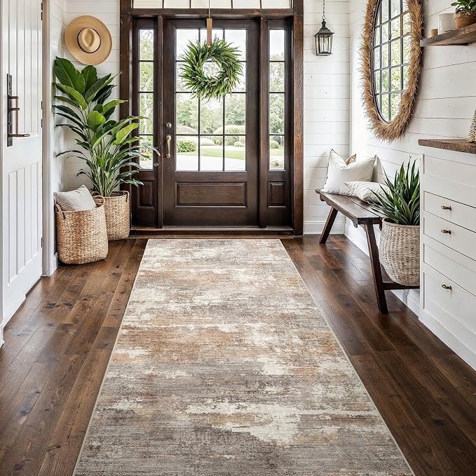 4x10 Washable Kitchen Runner Rug: Modern Abstract Wide Runners