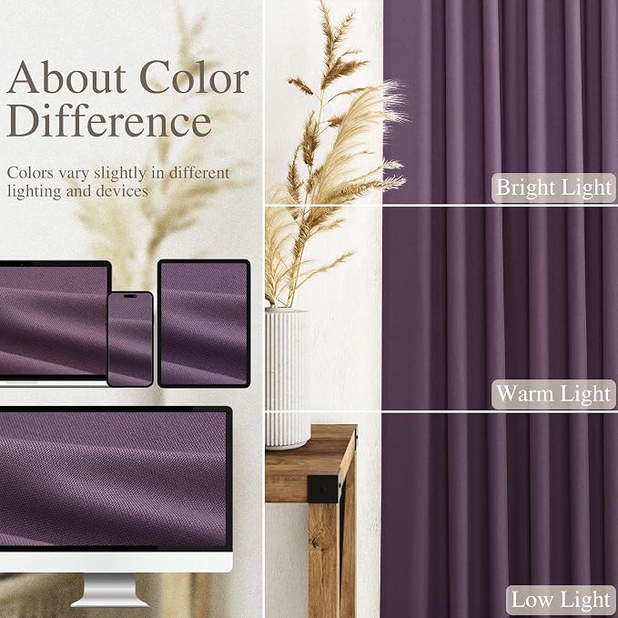 Plum Linen Curtains for Living Room 63 Inches Long 2 Panel Set Light Filtering