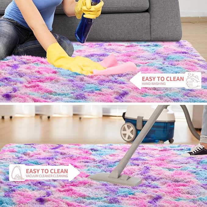 Tepook Soft Rainbow Rug for Girls Room, Cute Fluffy Girls Bedroom Rugs