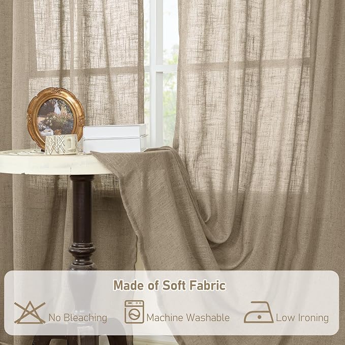 LAMIT Sheer Linen Curtains 63 Inch