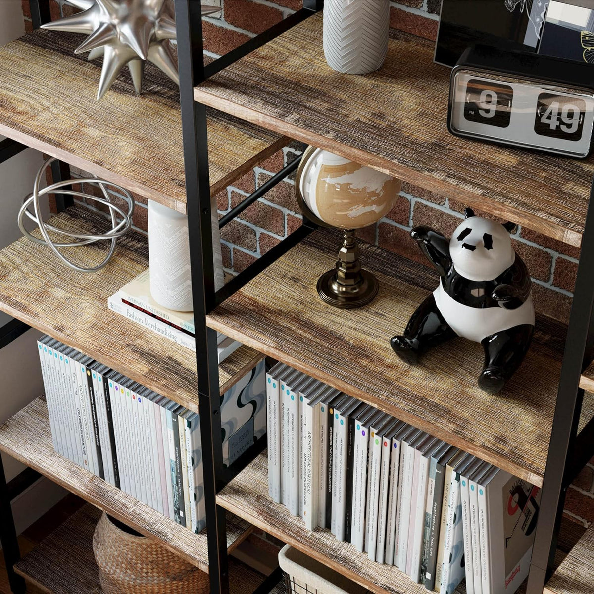 IRONCK Bookcases and Bookshelves Triple Wide 5 Tiers Industrial Bookshelf, Large Etagere Bookshelf Open Display Shelves with Metal Frame for Living Room Bedroom Home Office