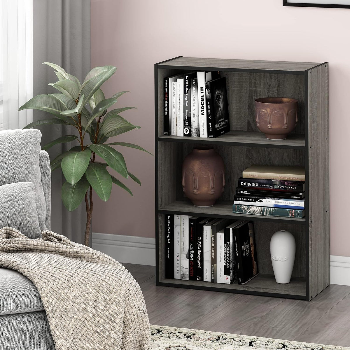 Furinno Pasir 3-Tier Open Shelf Bookcase, French Oak Grey