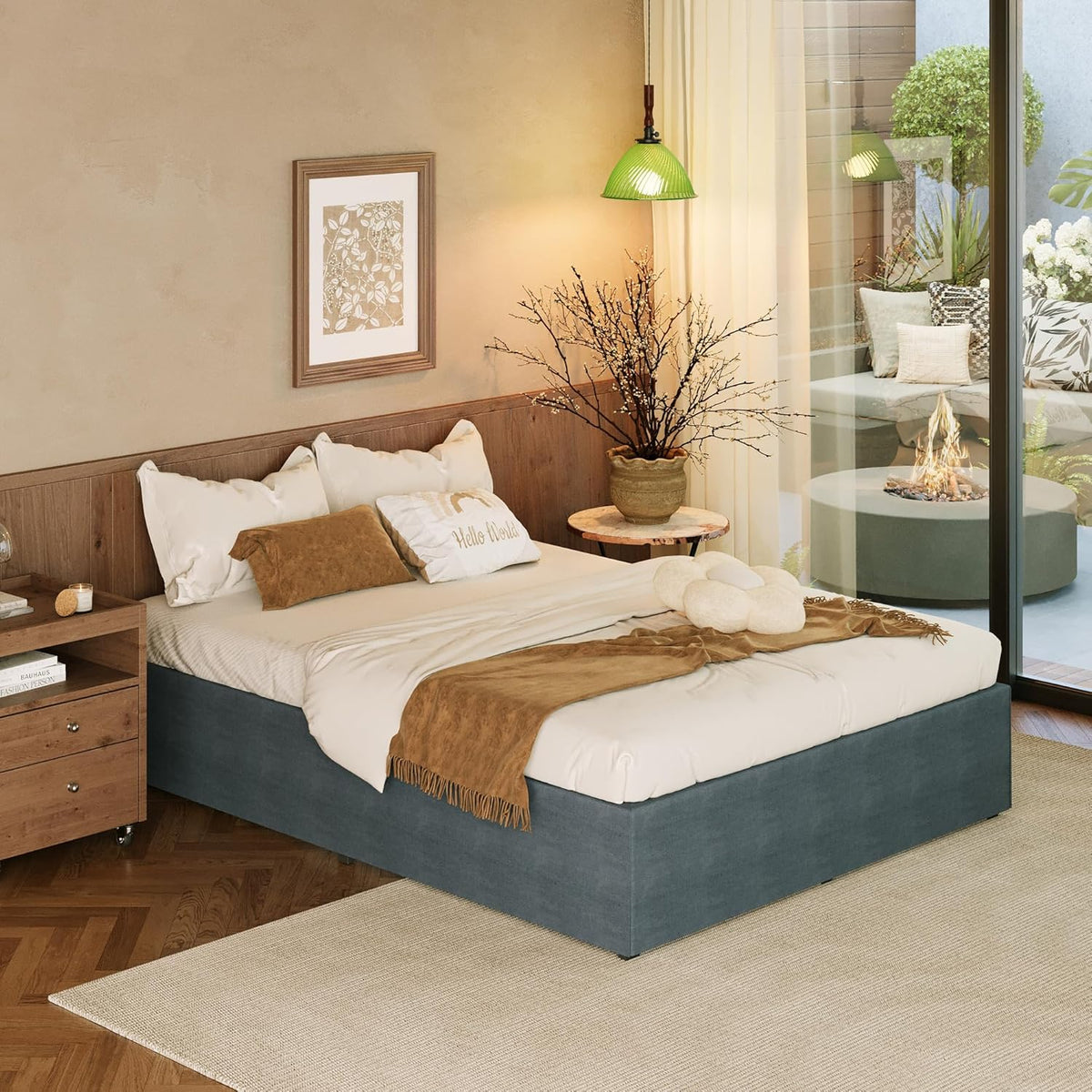 EMODA 14 Inch King Bed Frame with Fabric Cover, Heavy Duty Metal King Platform Bed Frame No Box Spring Needed, Noise Free, Easy Assembly