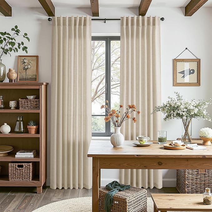 Eggshell Beige Linen Curtains for Living Room 100 Inches Long Light Filtering