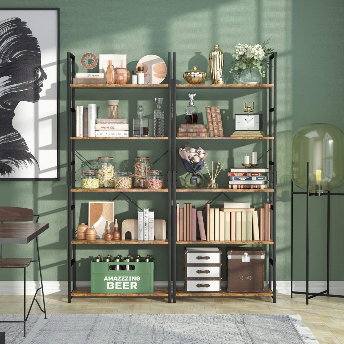 NUMENN 5 Tier Bookshelf, Tall Bookcase Shelf Storage Organizer, Modern Book Shelf for Bedroom, Living Room and Home Office, Vintage