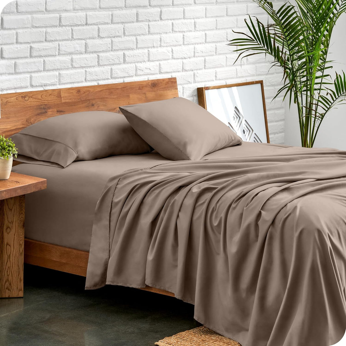 Bare Home Split Head Flex King Sheet Set - 1800 Ultra-Soft Microfiber Bed Sheets - Double Brushed - Deep Pockets - Easy Fit - 4 Piece Set - FlexTop King Bedding Sheets (Split Head Flex King, Taupe)