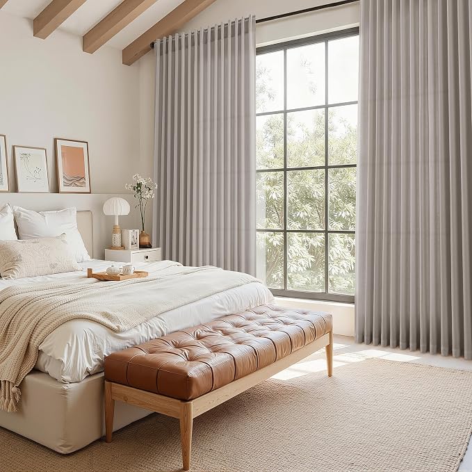 Nanspring Stone Grey Linen Curtains 90 Inches Long
