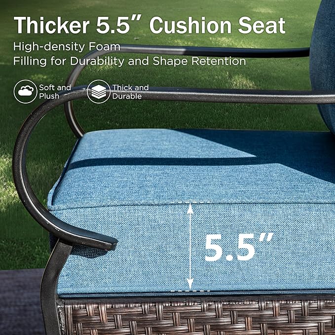 Patio Furniture Set with 56" Fire Pit Table, Premium Outdoor Wicker Metal Frame Furniture with Upgraded Waterproof Thick Cushions for Porch, Poolside, Deck, and Yard （4 Pieces,Navy
