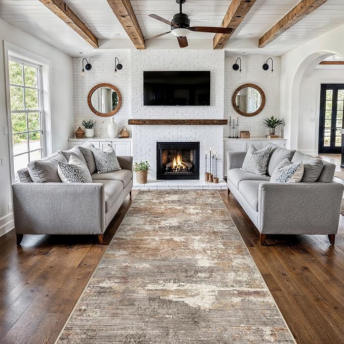 4x10 Washable Kitchen Runner Rug: Modern Abstract Wide Runners