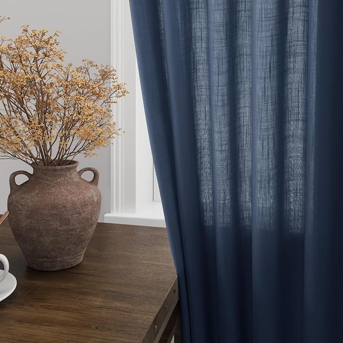 Denim Blue Linen Curtains 102 Inches Long Rod Pocket Back Tab Drapes 2 Panels