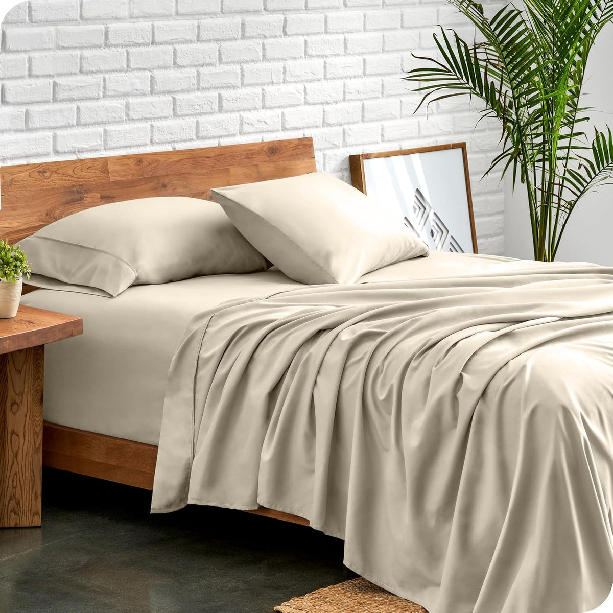 Bare Home Queen Sheet Set - Luxury 1800 Ultra-Soft Microfiber Bed Sheets - Double Brushed - Deep Pockets - Easy Fit - 4 Piece Set - Bedding Sheets & Pillowcases (Queen, Sand)