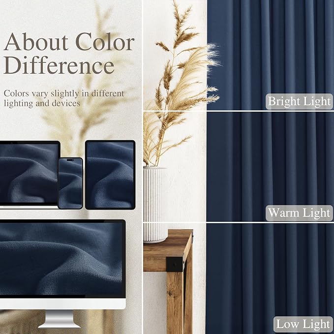 Denim Blue Linen Curtains 102 Inches Long Rod Pocket Back Tab Drapes 2 Panels