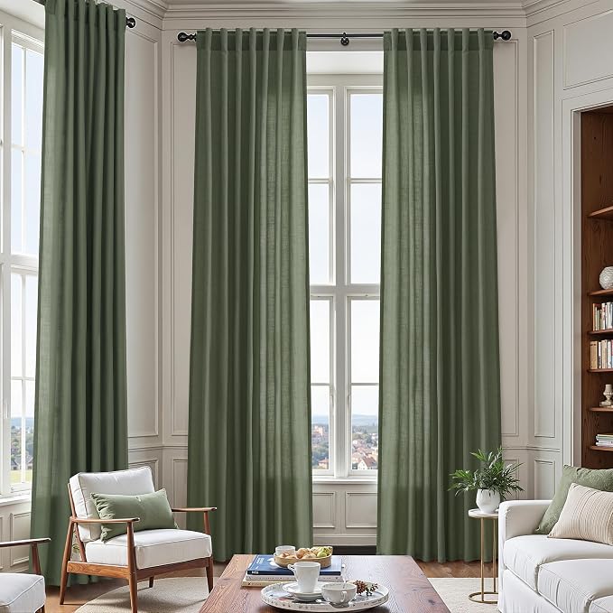 Extended Curtain Olive Green Linen Sheer Curtains