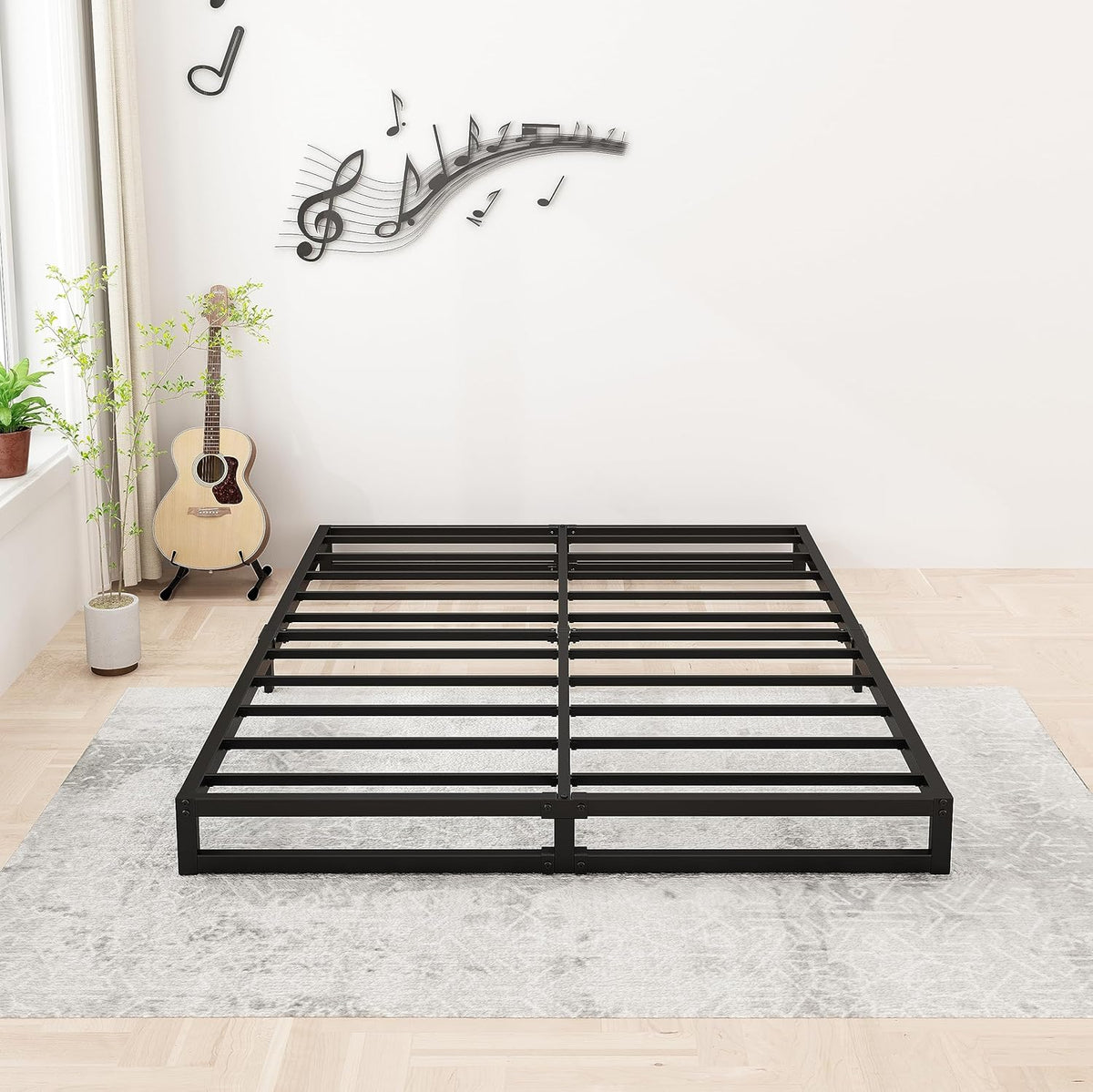 6 Inch King Size Bed Frame Sturdy Mattress Foundation, Heavy Duty Metal Platform with Steel Slats Support No Box Spring Needed, Noise Free, Easy Assembly, Black