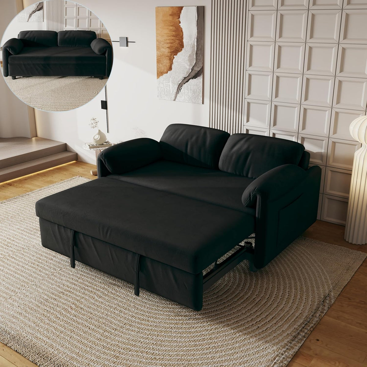 ERYE 3 in 1 Loveseat Sofa Convertible Sleeper Sofabed,Functional Recliner Daybed Love Seat Sofa&Couch W/Pull Out Couch Bed, Reclining Backrest and Pillows Armrests for Office Apartment RV Living Room