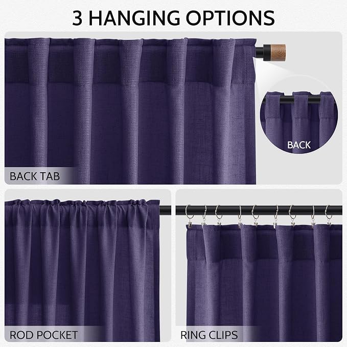 Purple Linen Curtains 90 Inch Long 2 Panels Set