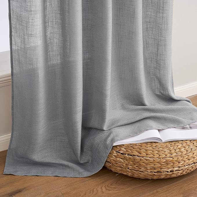 MIULEE Grey Linen Curtains 72 Inch Length