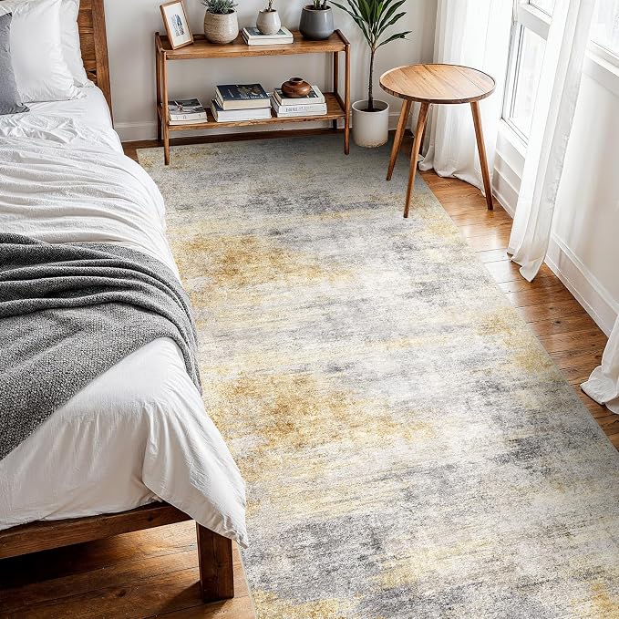 4x10 Washable Kitchen Runner Rug: Modern Abstract Wide Runners