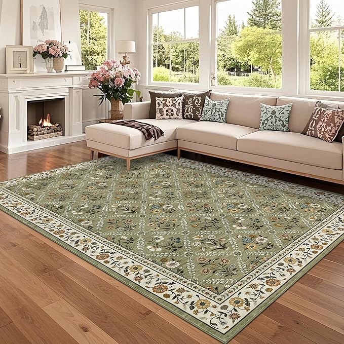 Large Entryway Rug 3x5 Floral Washable Area Rugs Vintage Soft Non-Slip Small