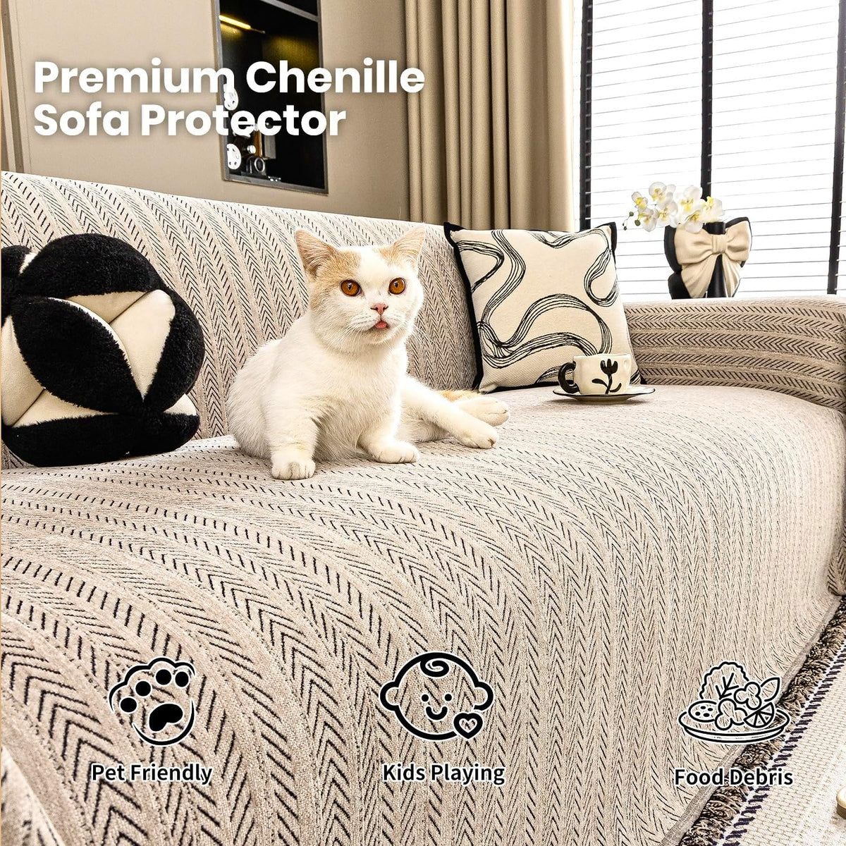 Nobildonna Sofa Cover Washable Soft Thicken Chenille Couch Cover with Tassel,Waterproof Sofa Slipcover for 3-4 Cushion Couch,Sectional Sofa,L-Shaped Furniture Protector Pet-Friendly,Brown 71"x134"