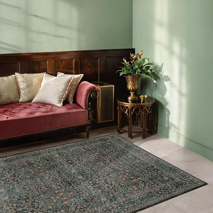Dark Green 4x6 Washable Area Rug