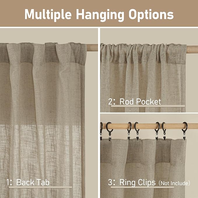 LAMIT Sheer Linen Curtains 63 Inch