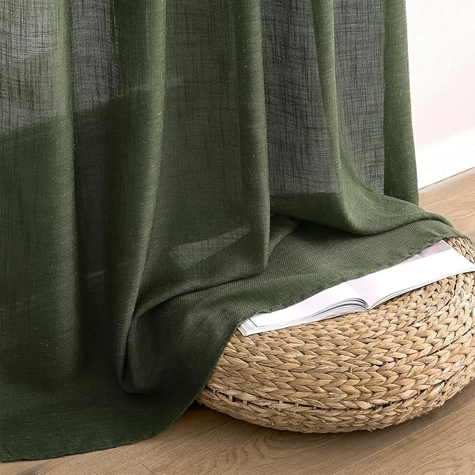 MIULEE Olive Green Linen Curtains 90 Inch Long
