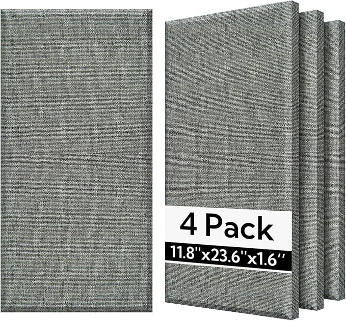 Olanglab Fiberglass Acoustic Wall Panels 4 Pack, 11.8'' x 23.6'' Sound Panels, Fabric Wrapped Sound Proof Panels for Walls (Dark Grey)