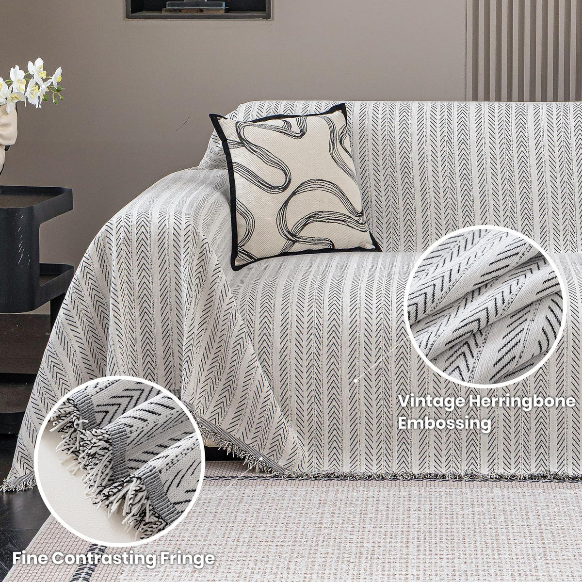 Nobildonna Sofa Chair Cover Waterproof Soft Thicken Chenille Cushion Couch Cover with Tassels,Washable Sofa Slipcovers for Armchair Recliner Sectional Furniture Protector, Beige 71"x71"