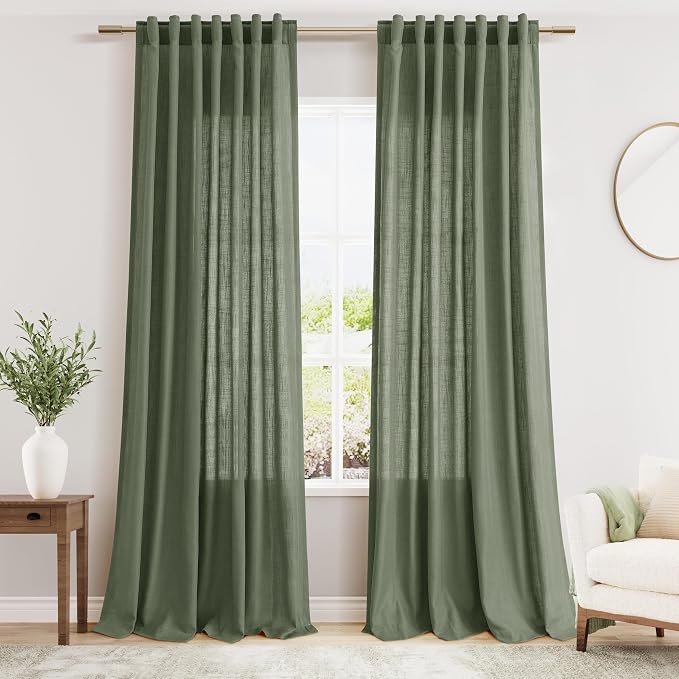 Nanspring Olive Green Linen Curtains