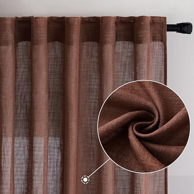 MIULEE Chocolate Brown Linen Curtains 84 Inch Length