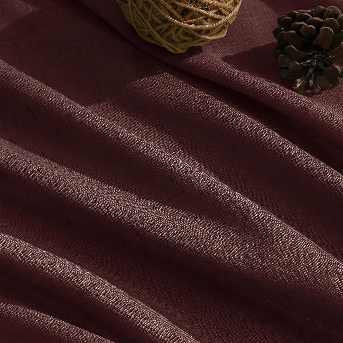 Nanspring Reddish Brown Linen Curtains 84 Inch Length 2 Panels Set