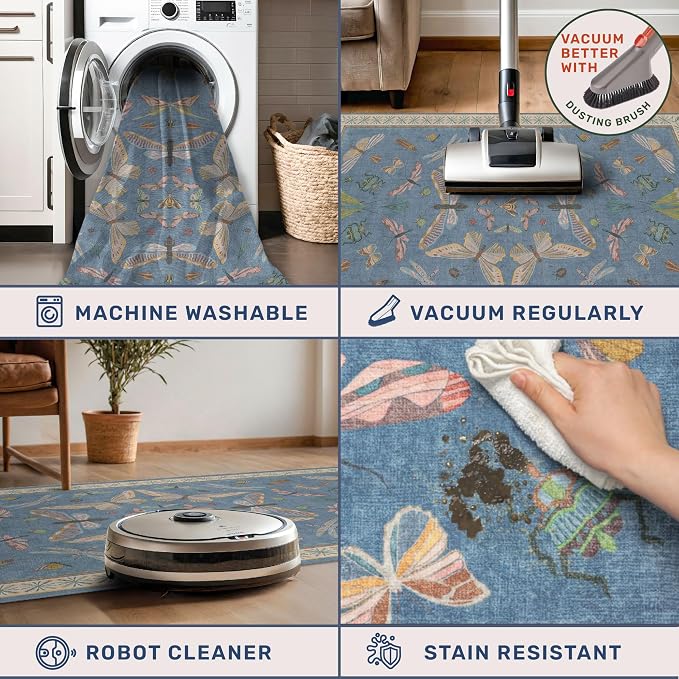 Hazo Haus Washable Blue Rugs for Bedroom Bedside