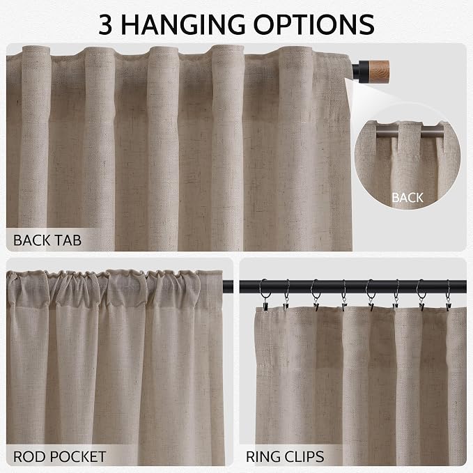 Nanspring Ecru Curtains 63 Inch Length