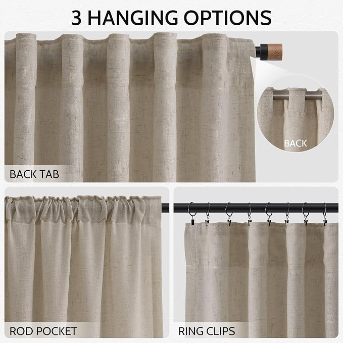 Nanspring Cobblestone Linen Curtains 80 Inch Length