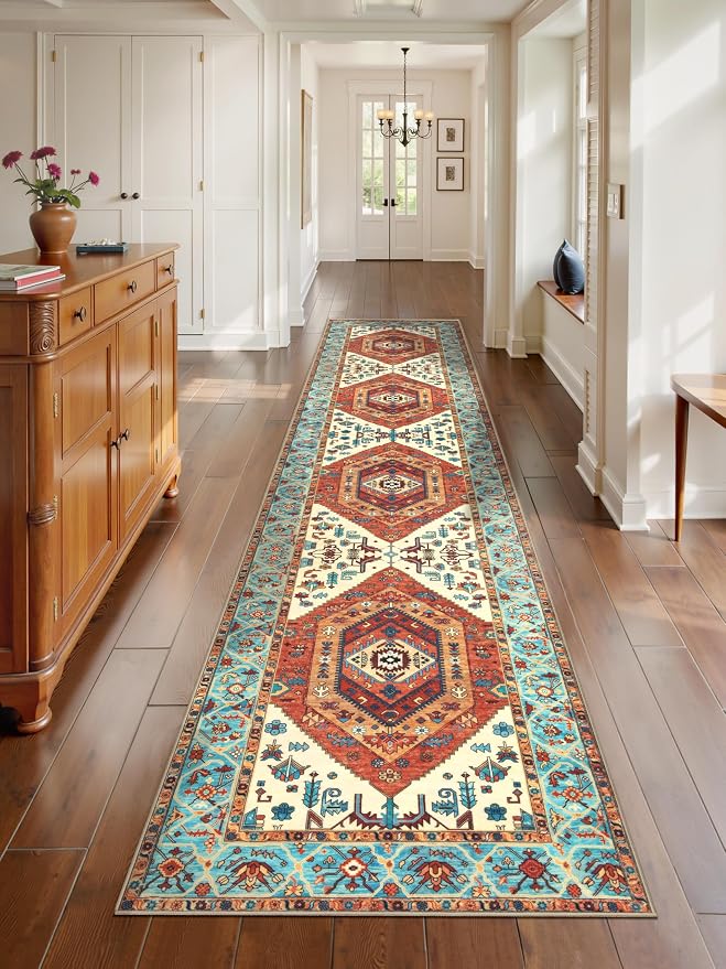 SERISSA Runner Rug for Hallways, Extra Long Boho Rug Ultra Soft Vintage Orange