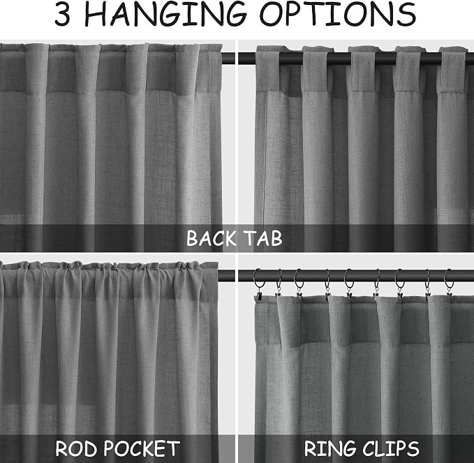 Extra Long Dark Grey Linen Curtains 2 Panels 102 Inches Long