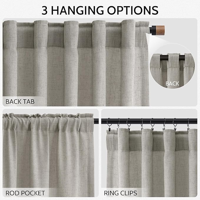 Silver Grey Linen Curtains 120 Inch Extra Long
