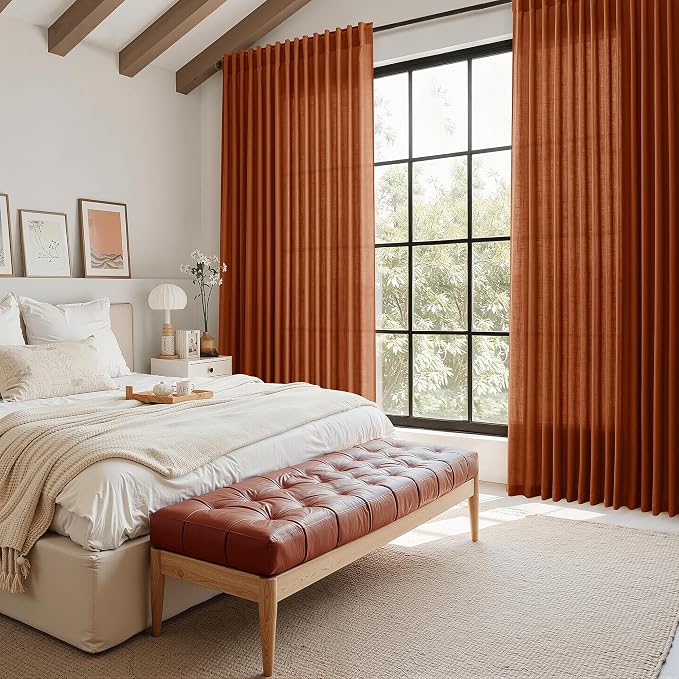 Nanspring Terracotta Linen Curtains 90 Inches Long 2 Panel Set Back Tab Boho