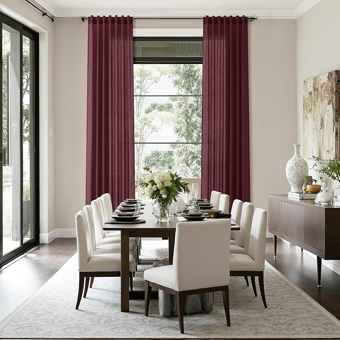 Nanspring Burgundy Linen 112 Inch Curtains