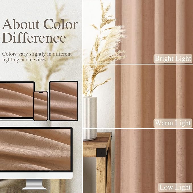 Nanspring Peach Linen Curtains 84 inches Long