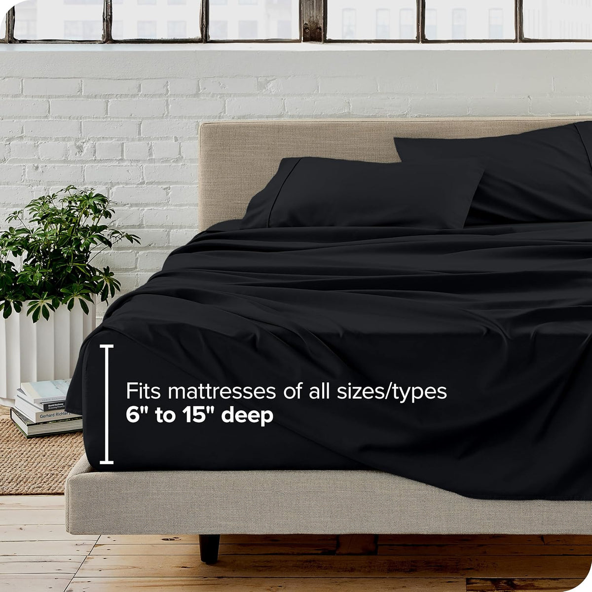 Bare Home Queen Sheet Set - Luxury 1800 Ultra-Soft Microfiber Queen Bed Sheets - Double Brushed - Deep Pockets - Easy Fit - 4 Piece Set - Bedding Sheets & Pillowcases (Queen, Black)
