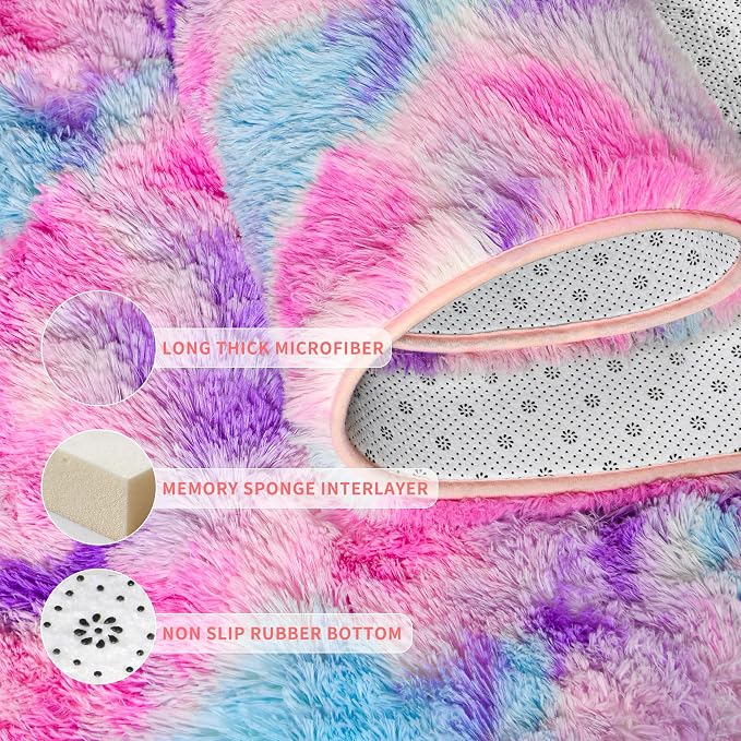 Tepook Soft Rainbow Rug for Girls Room, Cute Fluffy Girls Bedroom Rugs