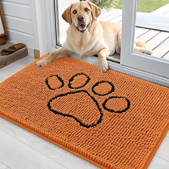 OLANLY Dog Door Mat for Muddy Paws 36x24, Paw Print Design, Absorbs Moisture